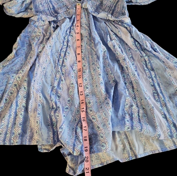 NWT - Shop Neighbor MD Blue Boho Puffy Sleeve Mini Romper - Picture 4 of 8